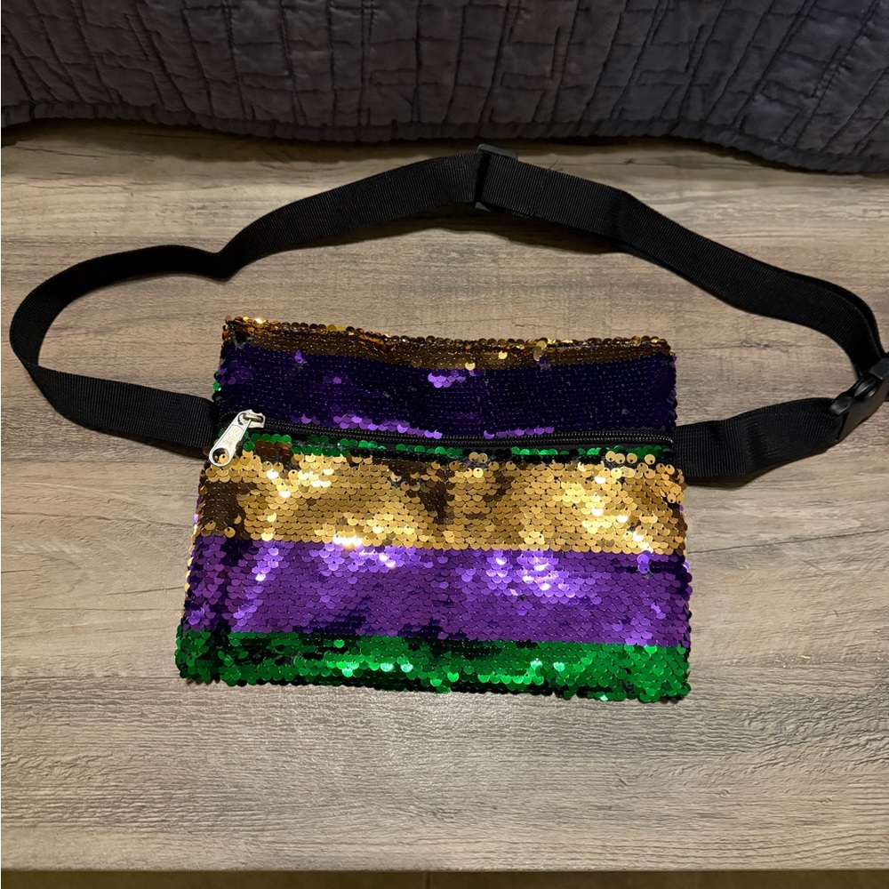 Sequin Fanny Pack with Black Strap